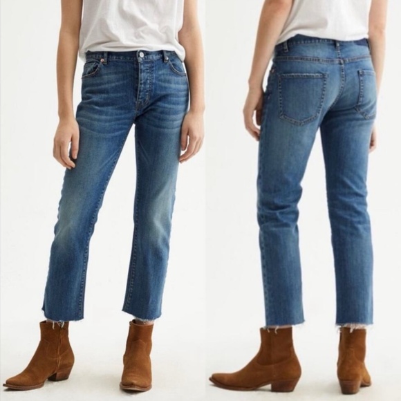 Nili Lotan Mid Rise Boyfriend Cropped Jeans Button Fly Raw Hems 29 - Picture 1 of 8